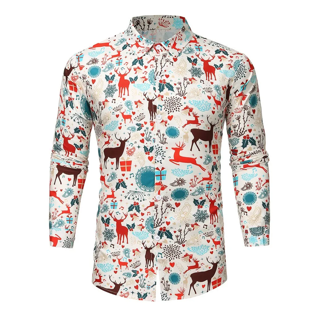 Camisa masculina Рождественская рубашка блуза мужская повседневная тема рубашка на пуговицах Топ Блузки