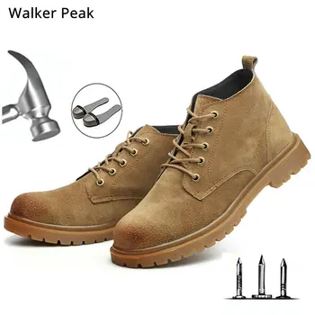 

size 37-46 Safety Boots Puncture-Proof Genuine Leather Steel Toe Work Ankle Boots Men And Women Shoes Outdoor Winter Warm Shoes