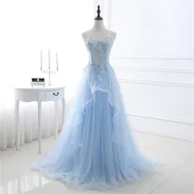 Светильник небесно-голубого цвета, платье для выпускного вечера бальные платья с кружевной аппликацией из пайеток оборки тюль вечерние платья трапециевидной формы милые 16 нарядная одежда;