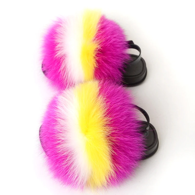 

Children's Fur Sandals Plush Fox Fur Slippers Non-slip Fur Slides Baby Toddler Shoes Kids Cute Plush Fur Slippers with Strap