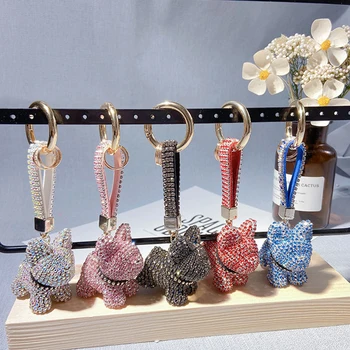 

Luxury crystal punk style keychain charm car keychain ladies bag accessories fashion cartoon creative Shiba Inu high-end gifts