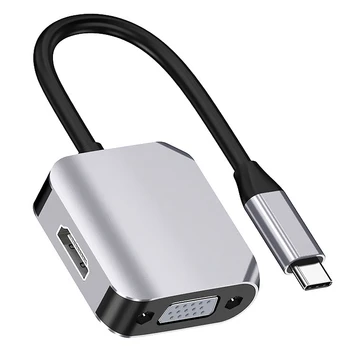 

2 in 1 Type-C to HDMI + VGA Adapter Docking Station Splitter for Notebook, TV, Monitors, Projectors
