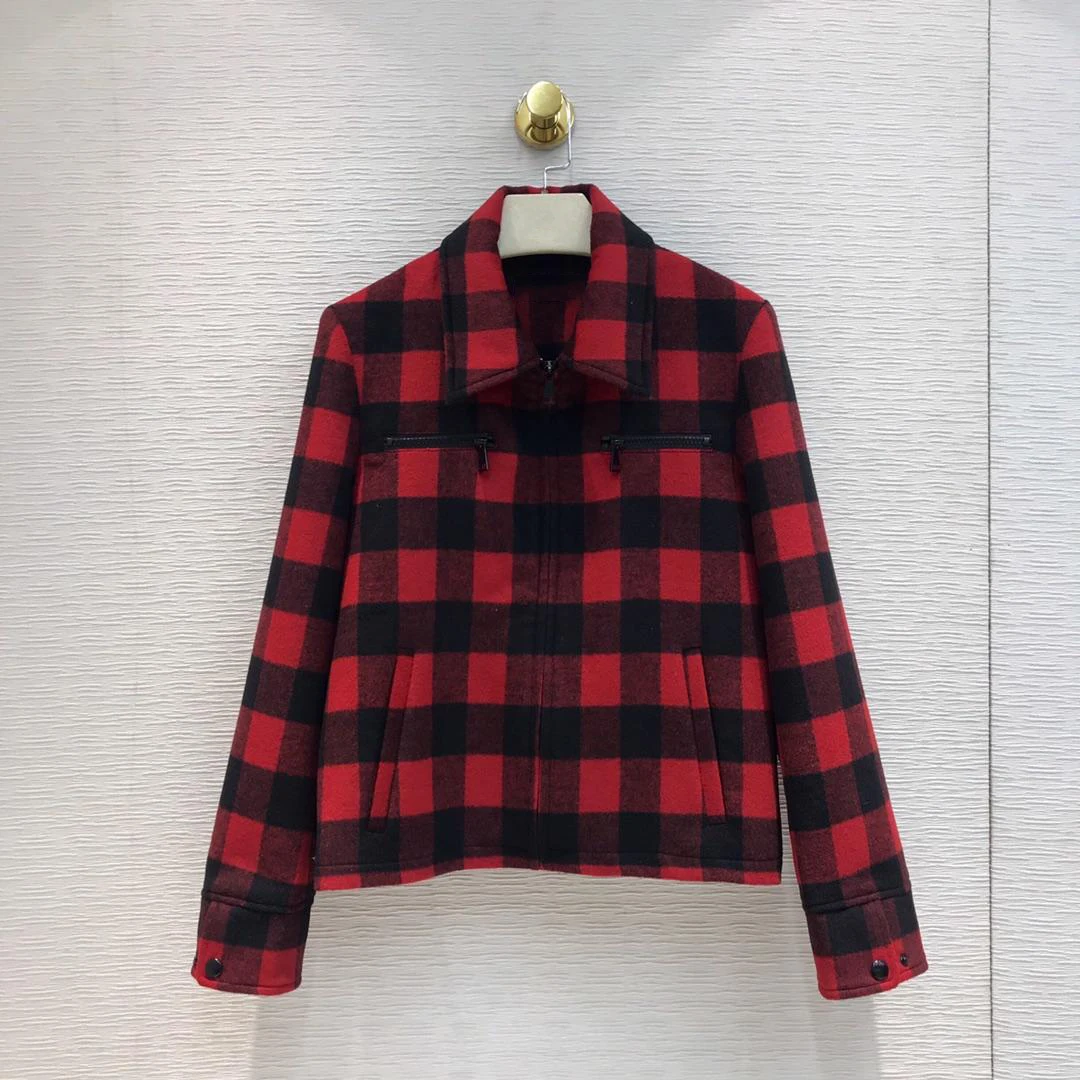 

2019 new ladies high quality fashion long sleeve lapel vintage check jacket 0831