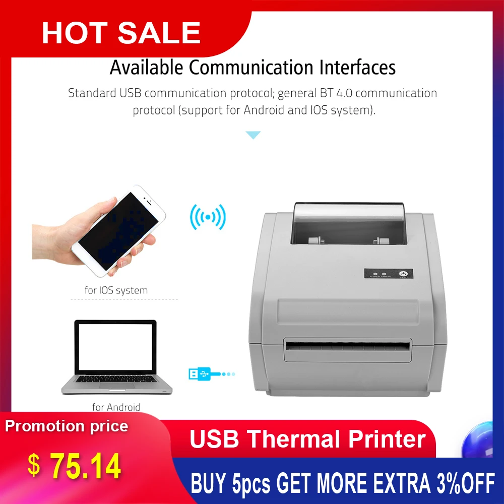 

9210U Multifunction Desktop 110mm Thermal Paper Printer Barcode USB BT Label Printer Communication Interface Label Maker