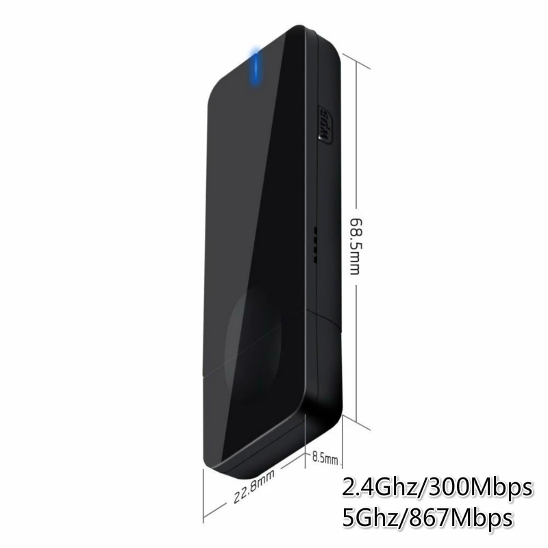 Новое поступление черный MT7612U 1200 Мбит/с 2,4 ГГц/5 ГГц двухдиапазонный USB WiFi ключ wifi модем