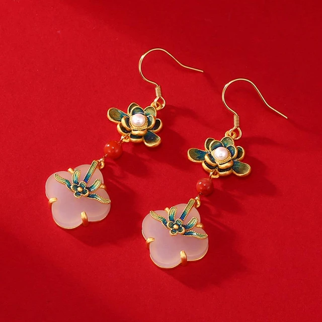 Boucles d'oreilles bijoux Jade blanc-Or-Aliexpress