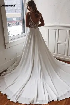 

Vestido De Noiva 2019 Sexy Wedding Dresses Chiffon Spaghetti Straps Backless V-neck Wedding Gown Ivory Bride Dress