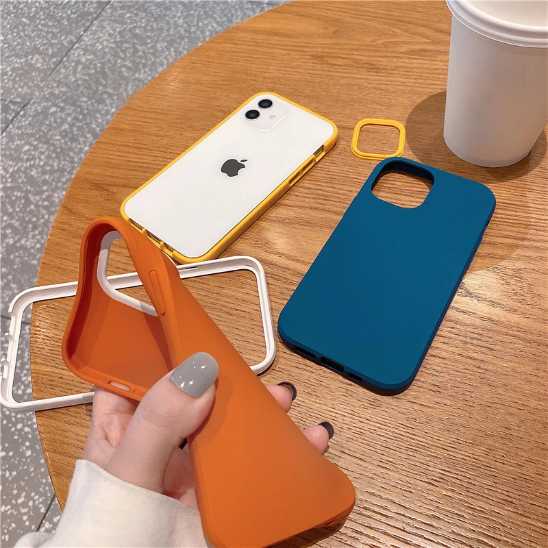 3 in 1 Armor Shockproof Bumper Phone Case For iPhone 13 12 11 Pro Max XR XS Max X 7 8 Plus Candy Color Soft Silicone Back Cover iphone 13 mini case iPhone 13 Mini