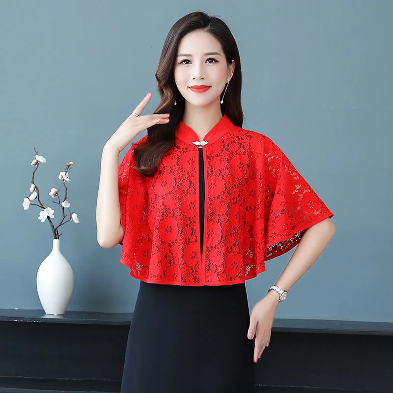 Women summer white Black Red Green Shrug Bolero Lace Bridal Cape Jacket Elegant Wraps Beach Shawl Bridal Bolero