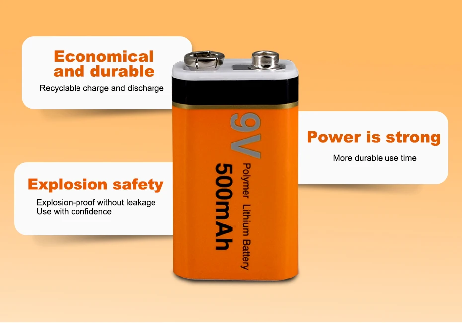 PALO 9V Rechargeable Battery 500mAh 9V Lithium rechargeable battery 9v 6f22 Li-ion batteries for Mrophone 9v Battery