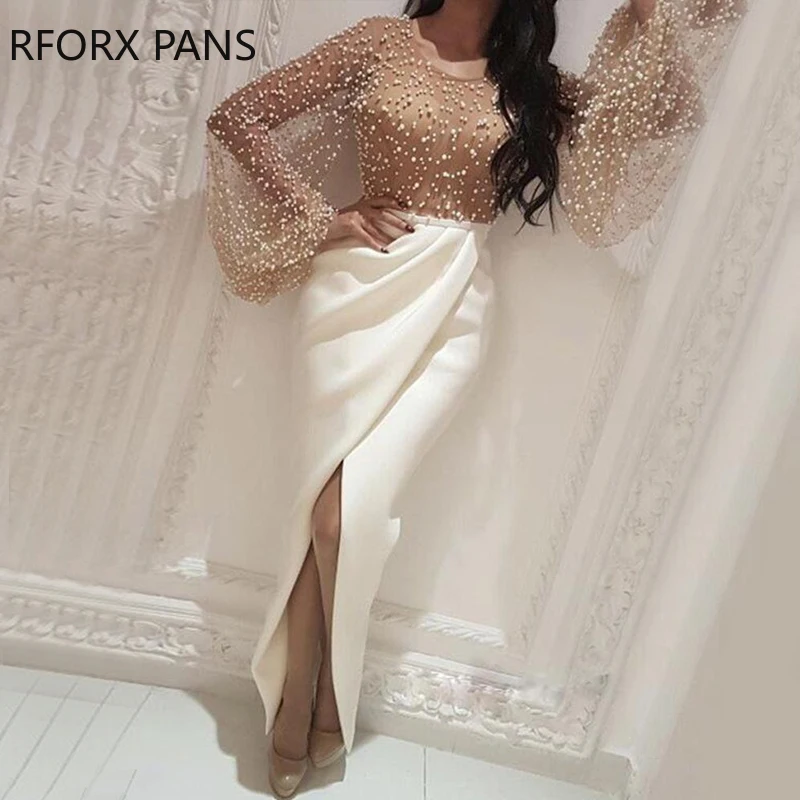 

Beaded Embellished Mesh Patchwork Slit Dress