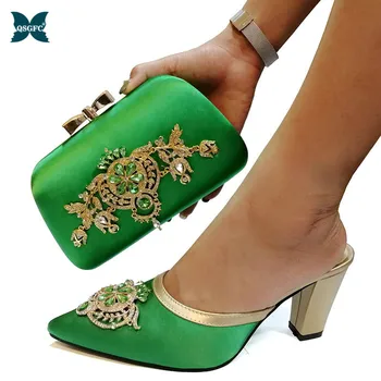 

African Shoes And Bag Matching Set With Green Color Hot Selling Women Italian design Shoes And Bag Set For Party Wedding