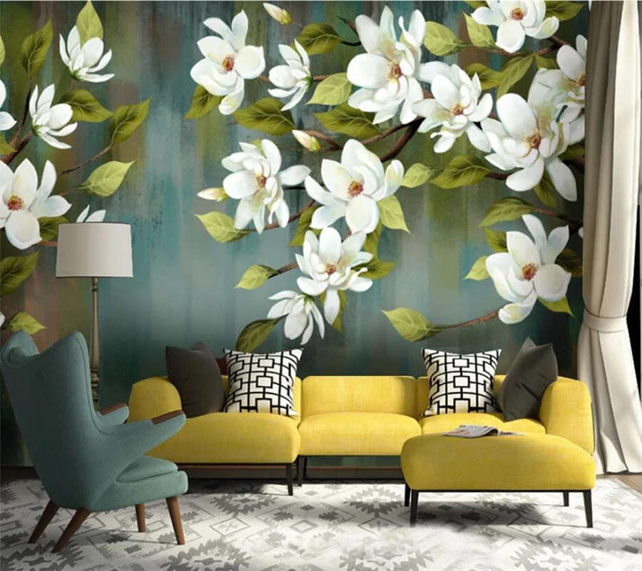 Custom wallpaper 3d American retro flowers and birds modern minimalist abstract background wall living room decoration painting |