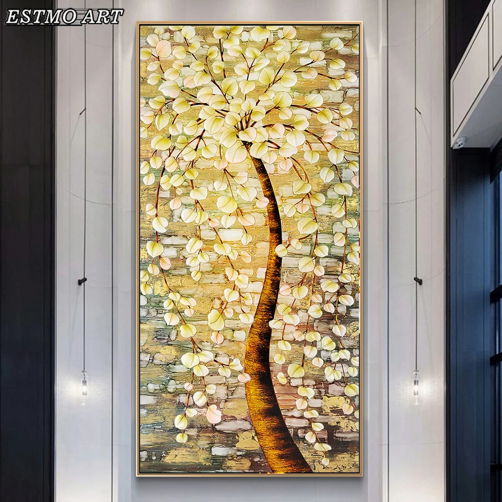 Golden Fortune Tree Wall Pictures for Living Room Abstract Canvas Painting A The Aisle Modern Paintings on | Дом и сад