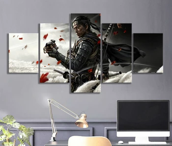

5pcs RPG Game Ghost of Tsushima Katana Samurai Ronin Poster Artwork Canvas Painting Wall Art for Living Room Decor