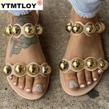 

Beach Slippers 2020 Summer Women Lady Retro Stitching Color Casual Low Open Peep Toe Sandals Shoes Slides Bling Flat With