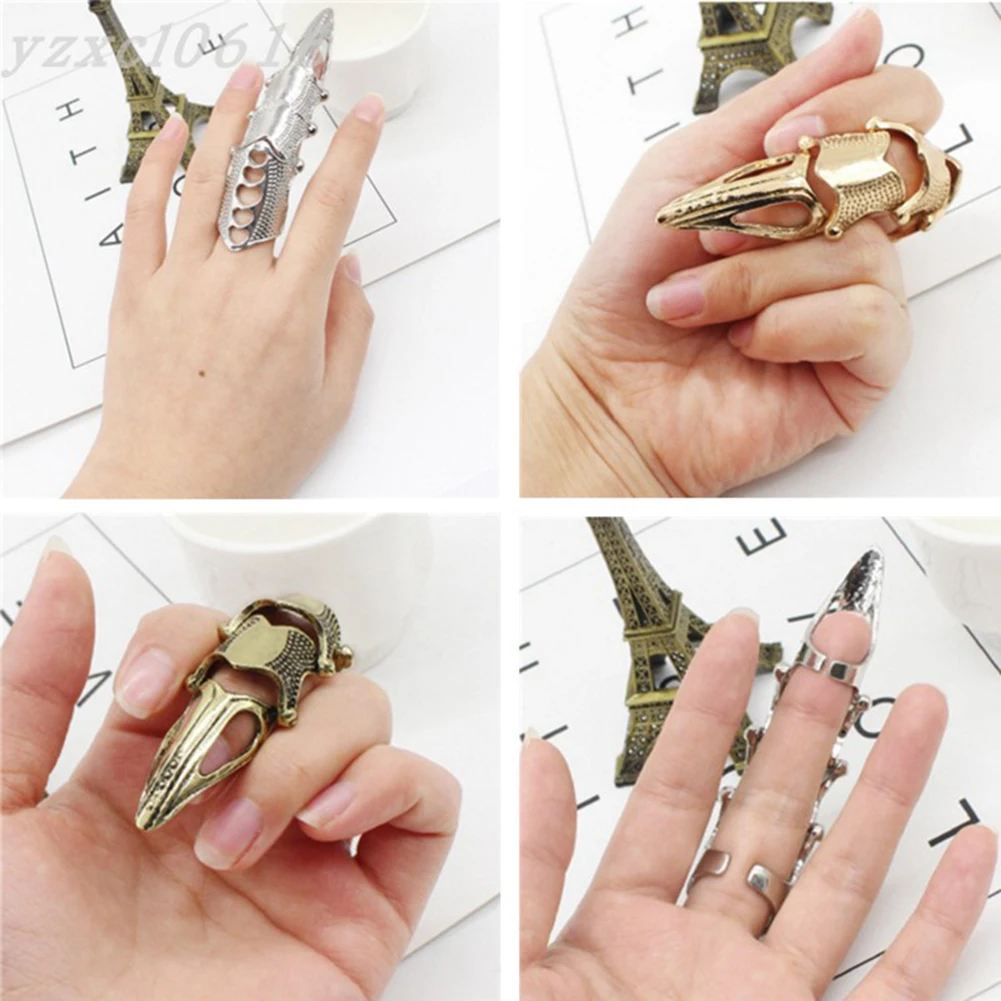 Metal Finger Ring Punk Gothic Rock Scroll Joint Armor Knuckle Cospaly DIY Halloween Decoration