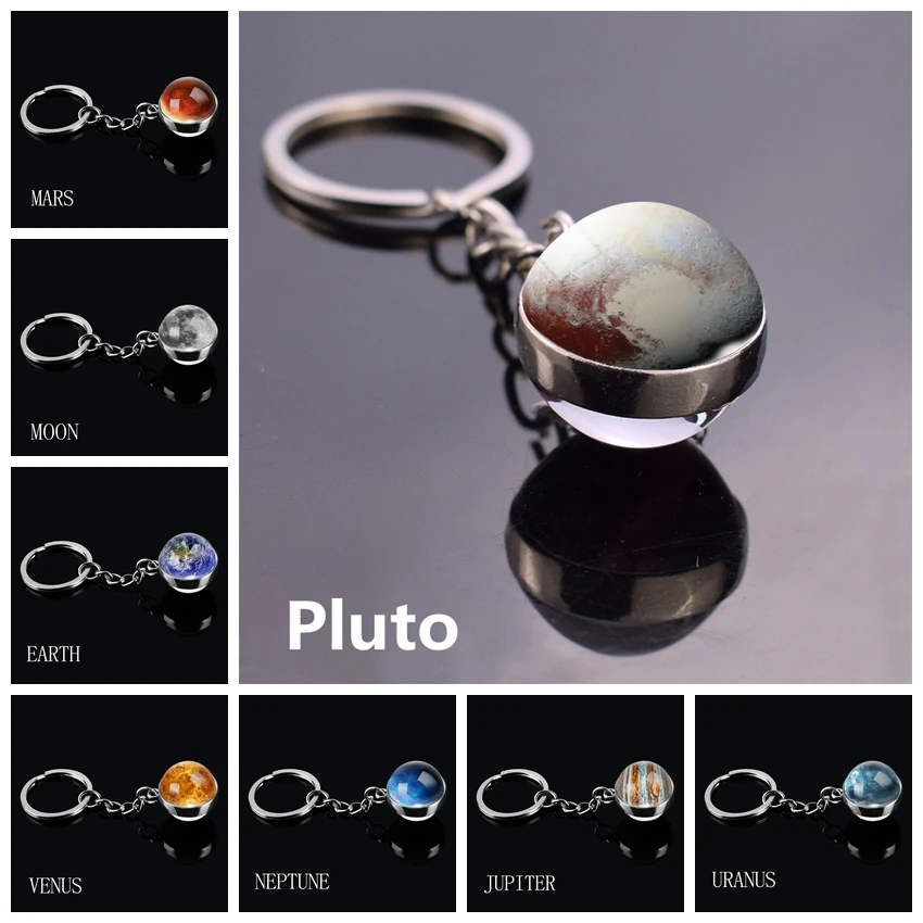 

Pluto Uranus Neptune Planet Key Chain Solar System Sun Earth Moon Glass Ball Keychain Nebula Galaxy Star Keyring Keyfob Gift