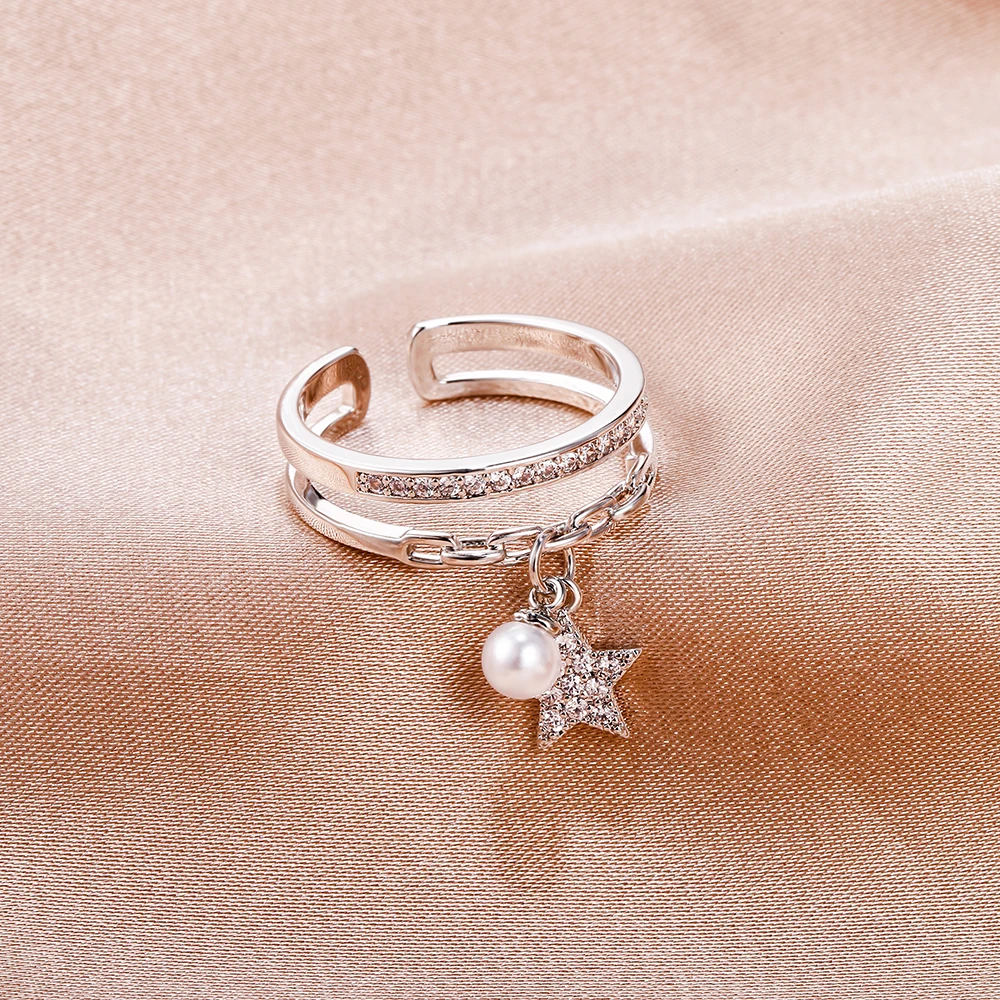 Gold Rings Fashion Rings Fashion Ring Finger Rings Metal Rings Pearl Finger Ring Gold Silver Color Ring For Women Classic Adjustable Size Plus Imitation Pearl CZ Star Pendant Elegant Jewelry Accessories