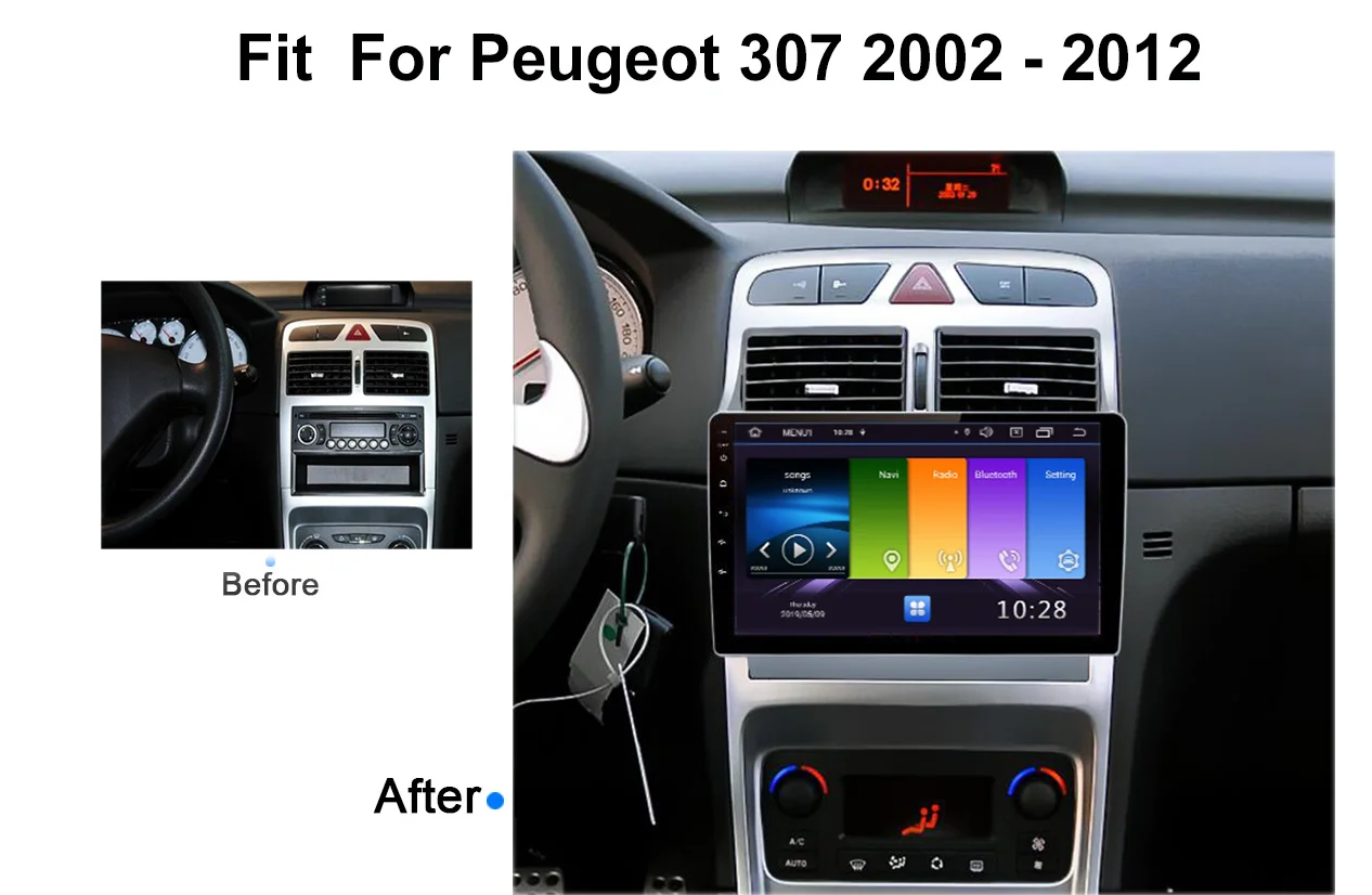 2G+ 32G Android 9,0 для peugeot 307 2002-2008-2013 автомобильный Радио Мультимедиа Видео плеер навигация gps 2 din dvd