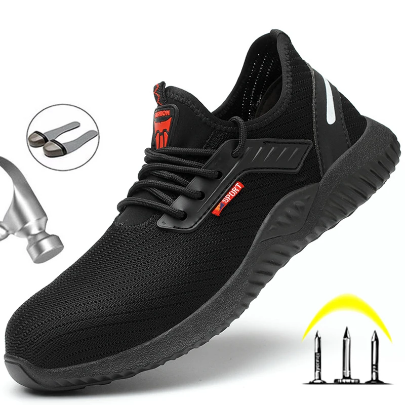 ZAPATOS DE TRABAJO transpirables para hombre, botas de seguridad con punta de acero indestructibles, zapatillas de trabajo antigolpes