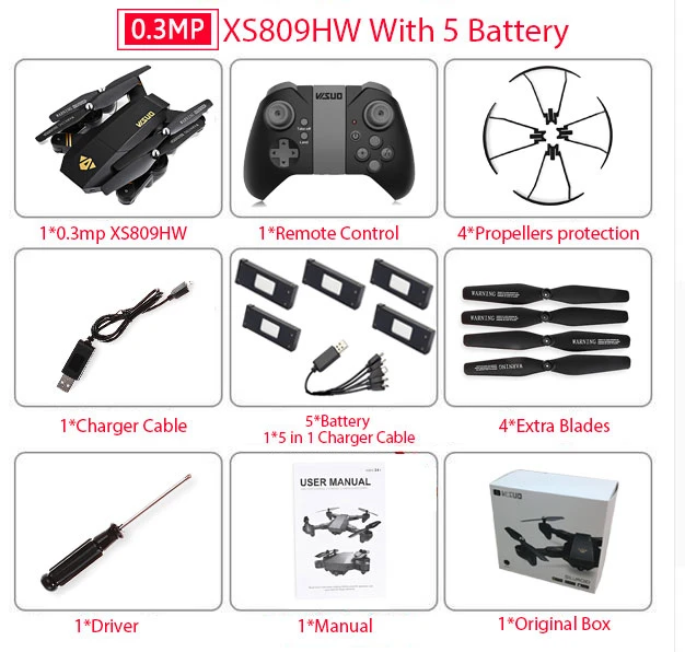 Visuo Xs809hw Xs809w складной Дрон с камерой Hd 2mp широкоугольный Wifi Fpv удержание высоты Rc Квадрокоптер Вертолет Vs H47 Дрон - Цвет: 30W XS809HW 5B
