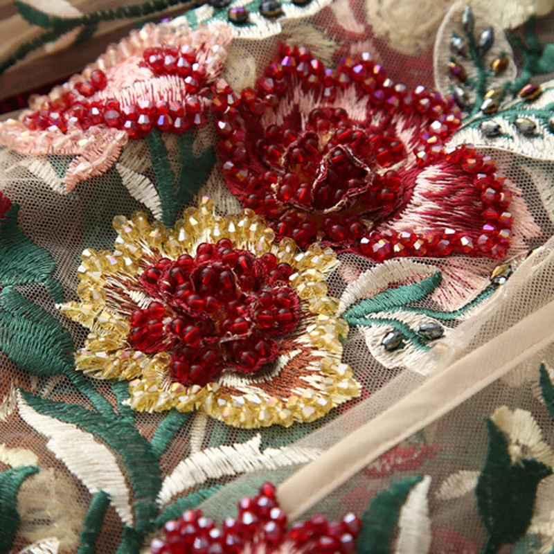 Red RoosaRosee дизайнерская Высококачественная Осенняя Женская Роскошная Цветочная вышивка аппликация Кристаллы сетчатая куртка Великолепная Женская короткая куртка