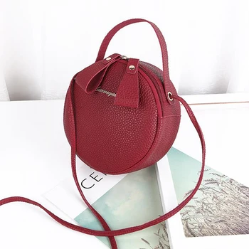 

Fashion Women Phone Bag Mini PU Leather Circular Handbag Simple Design Messenger Bags For Women Female Crossbody Bags Purse