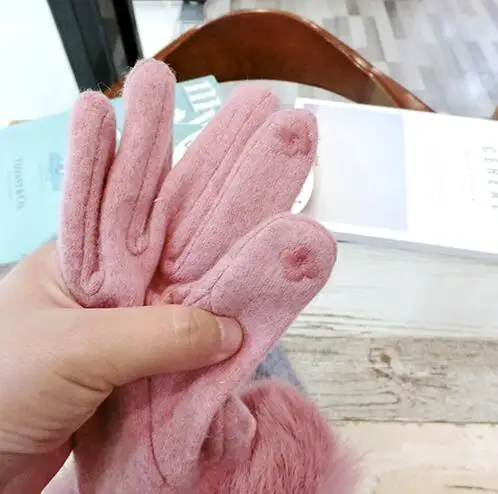 Женские осенне-зимние Утепленные шерстяные перчатки с натуральным кроличьим мехом женские кашемировые перчатки с сенсорным экраном Зимние перчатки для вождения R2269