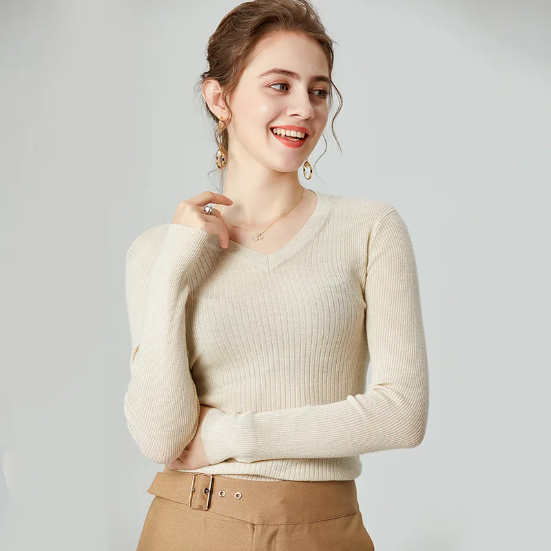 SuyaDream woman Wool sweaters 100%Wool V neck