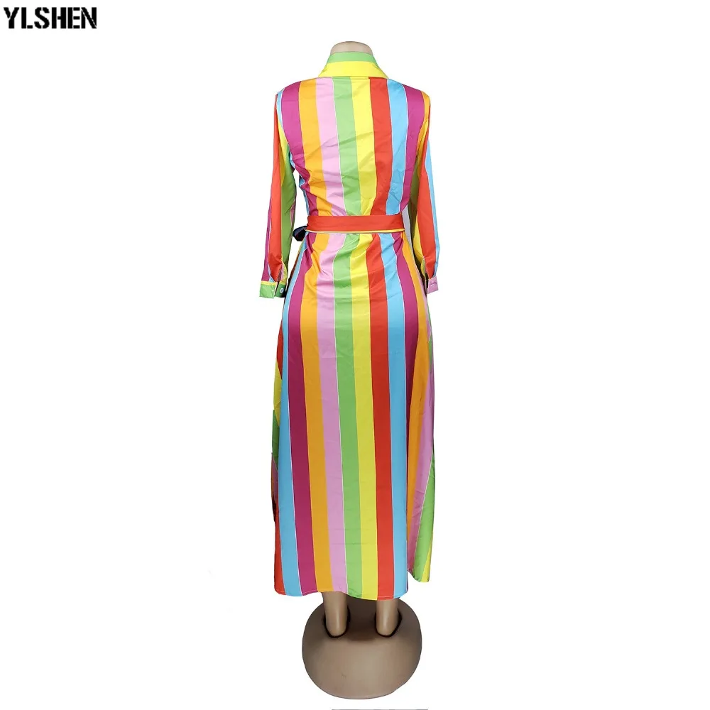 African Shirt Dresses Clothes for Women Clothing 2019 New Style Fashion Rainbow Stripe Long Sleeve Dashiki Africa Dress Robe 05