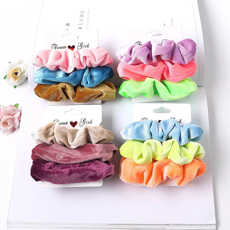 pearl hair clip 3-6Pcs Velvet Hair Rope Satin Sequin Cloth Scrunchies Elastic Hairband Women Ponytail Holder Hair Ties Girls Hair Accessories head wrap for women