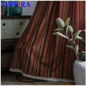 

Bohemian American Window Curtains For Living Room Sheer Curtains Lace Bedroom Printed Striped Window Blinds Drape X-AD529#30