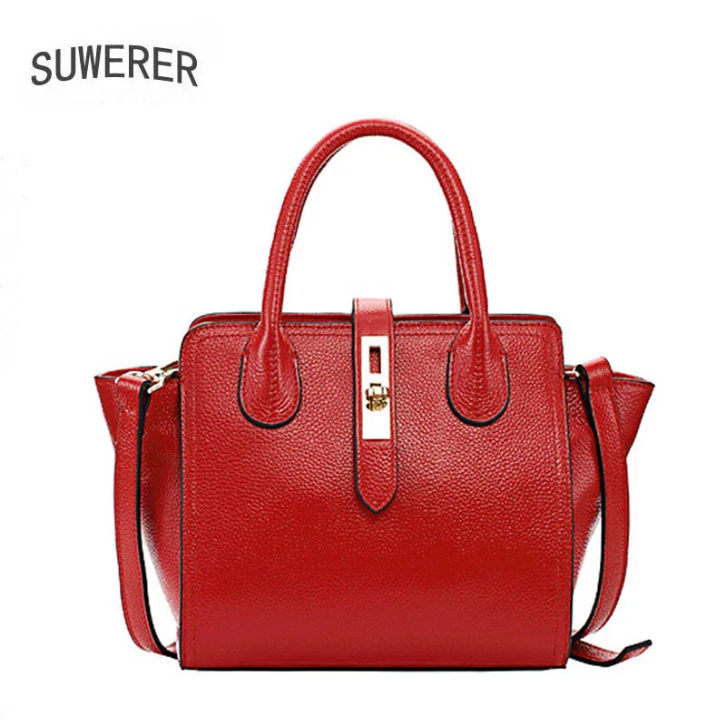 

SUWERER 2020 New Women Genuine Leather handbags fashion Luxury famous brand real cowhide bag Large capacity Trapeze bag