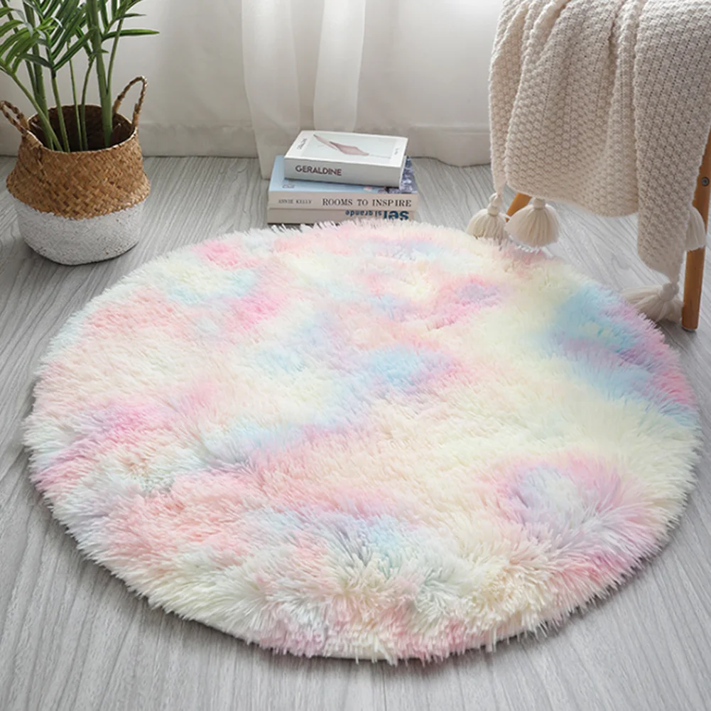 

Nordic Rainbow Tie-dyed Plush Carpet Round Soft Fluffy Rainbow Rug Living Room Non Slip Rugs Floor Carpets Home Decor