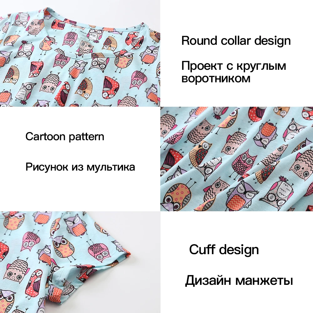 Ночная сорочка хлопок ночная рубашка из хлопка короткая ночнушка женская Мультяшная сорочка женская ночная домашнее платье с принтом ночнушки для женщин