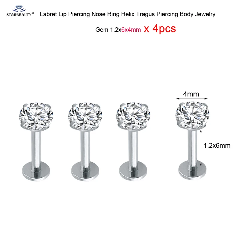 Gem 1.2x6x4mm Starose 4 шт. 16 г 2~ 5 мм кристалл Лабрет пирсинг для губ комплект мяч ноздри пирсинг для пупка серьги-спирали пирсинг для ушей кольцо для носа - Окраска металла: Gem 1.2x6x4mm
