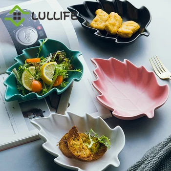 

Creative Leaf Shape Ceramic Fruit Plate Salad Steak Dinner Plate Snack Cake Dessert Dishes and Plates Home Decorative Tableware