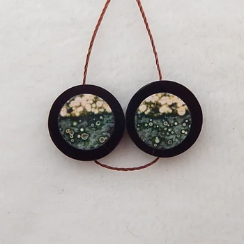 

Natural Ocean Jasper,Obsidian Intarsia Semi-precious stones, Jewelry accessories round earring 14x4mm，3g