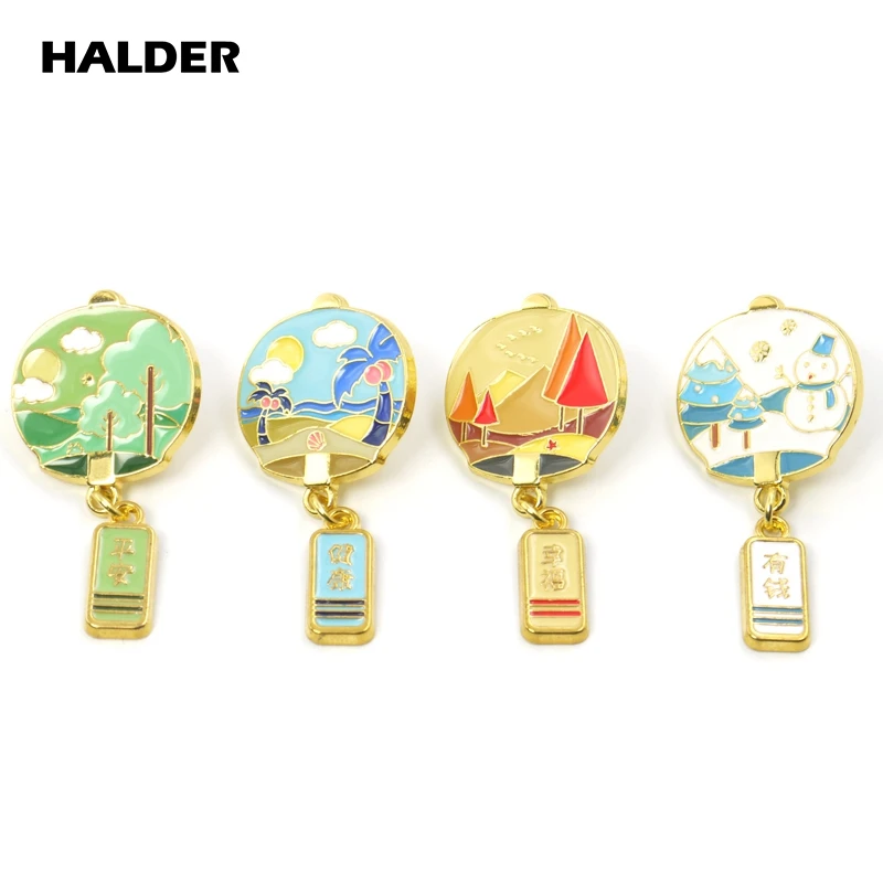

HALDER The seasons of the year Spring Summer Autumn Winter Blessing Wind Chime Enamel pins badge jewelry gift landscape brooches