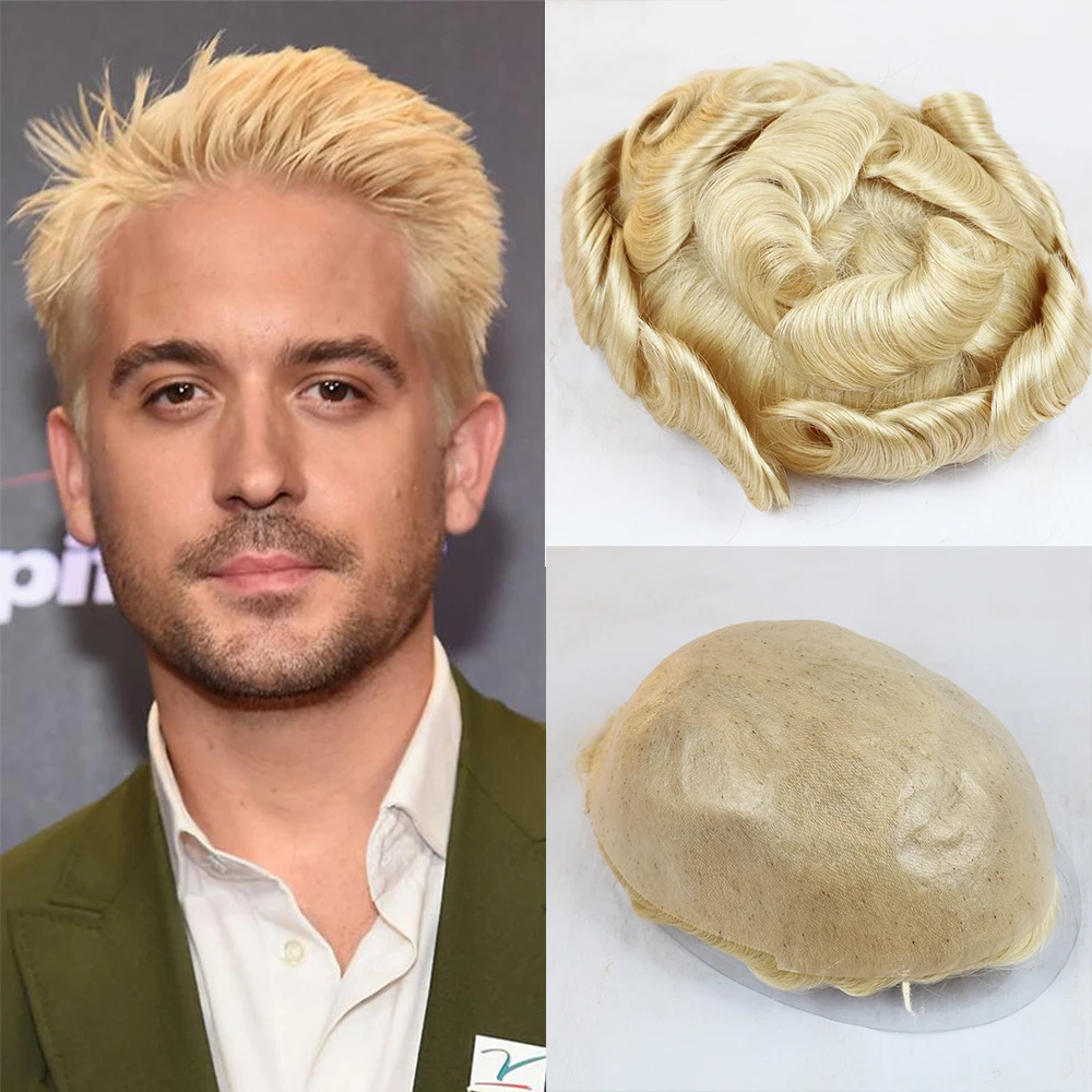 613 Blonde Thin Skin Men Toupee Human Hair Replacement System Brazilian  Remy Hair Men's Toupee 6 Inch Curly Hairpieces - Toupee - AliExpress