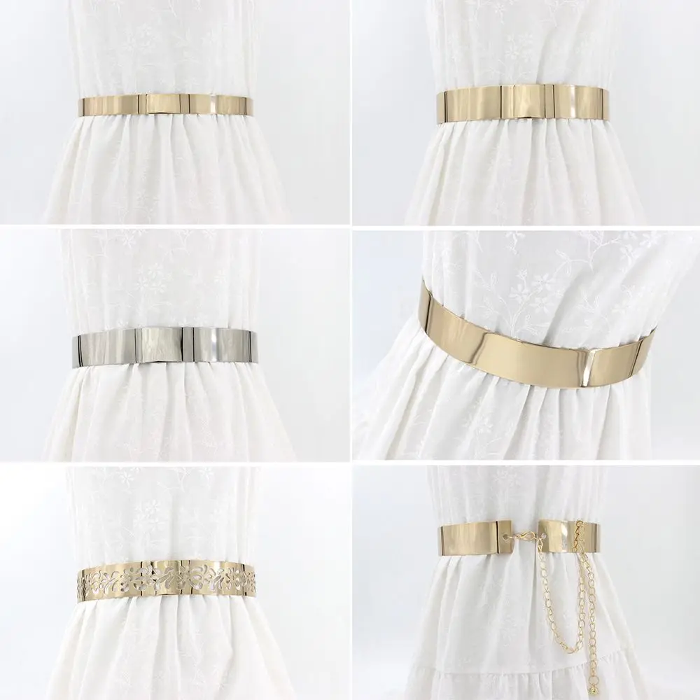 Women Vintage Waist Belts Metal Sequin Hollow Western Waistband for Girls Gold Wild Chain Belts Dress Overcoat Decor Fashion New