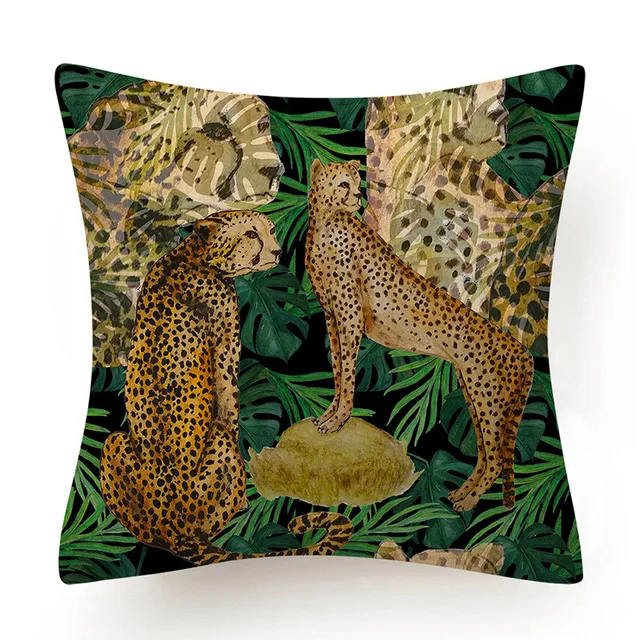 Tropical Jungle Cushion Cover 45x45 Polyester Tiger Leopard Printed Pillowcase Decorative Sofa Cushions Palm Leaf Pillowcover 006
