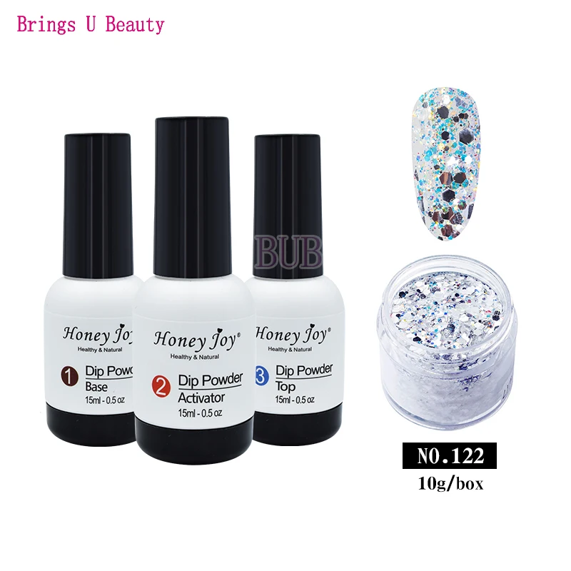 4 in 1 Dipping Powder Tool Kits Set 10g Shine Glitter Dip Powder 15ml Base Coat Top Coat Activator Natural Dry Long Lasting - Цвет: BU-15ml BAT-10g122