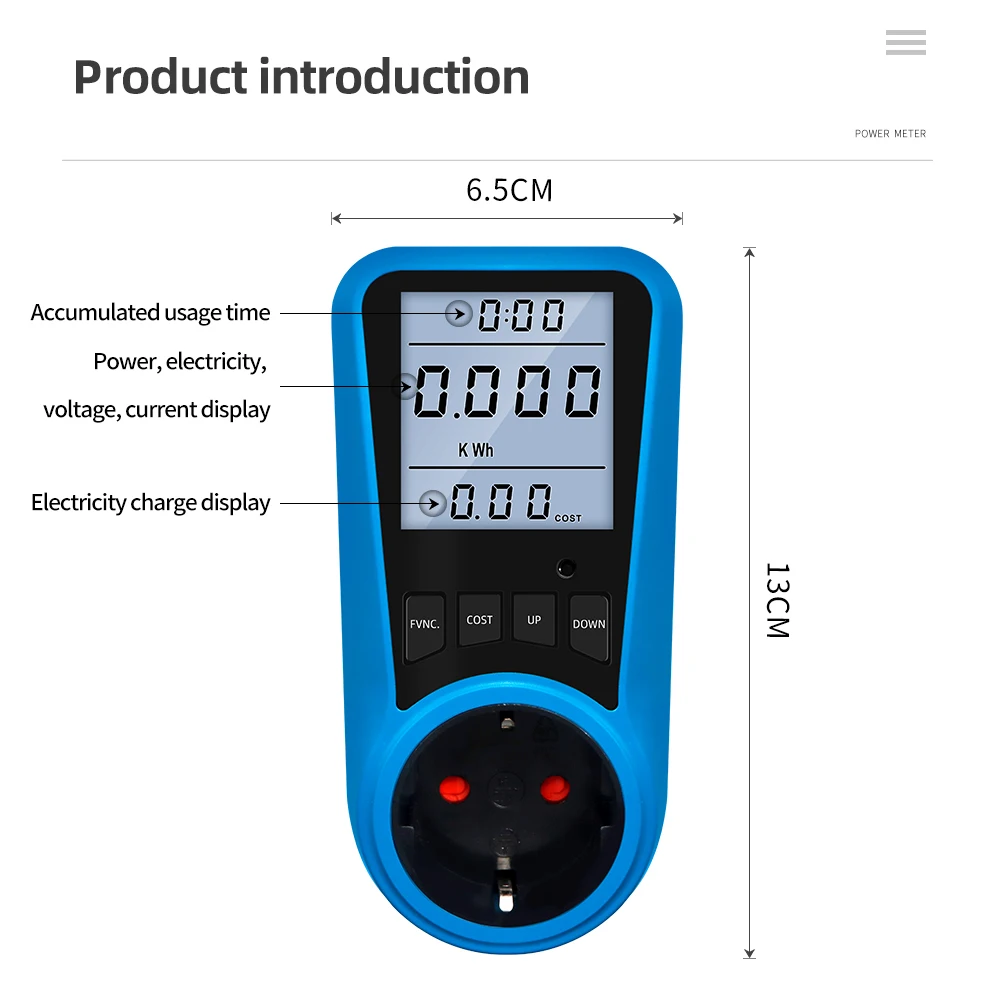 W Appareil de mesure des coûts énergétiques compteur KWh analyseur délectricité avec protection contre les surcharges blanc compteur Wattmètre compteur de courant ampèremètre 