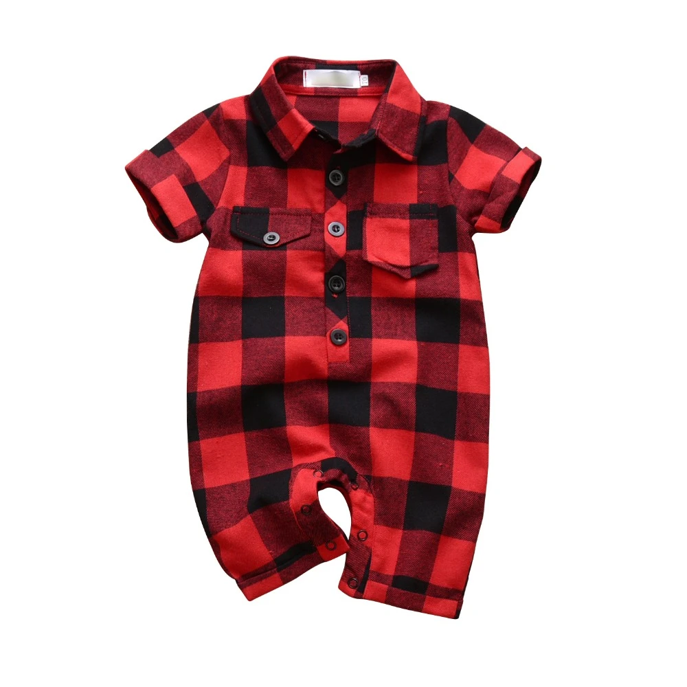 男の赤ちゃんロンパース幼児服幼児赤チェック柄紳士スタイル半袖ジャンプスーツ新生児服 Rompers Aliexpress
