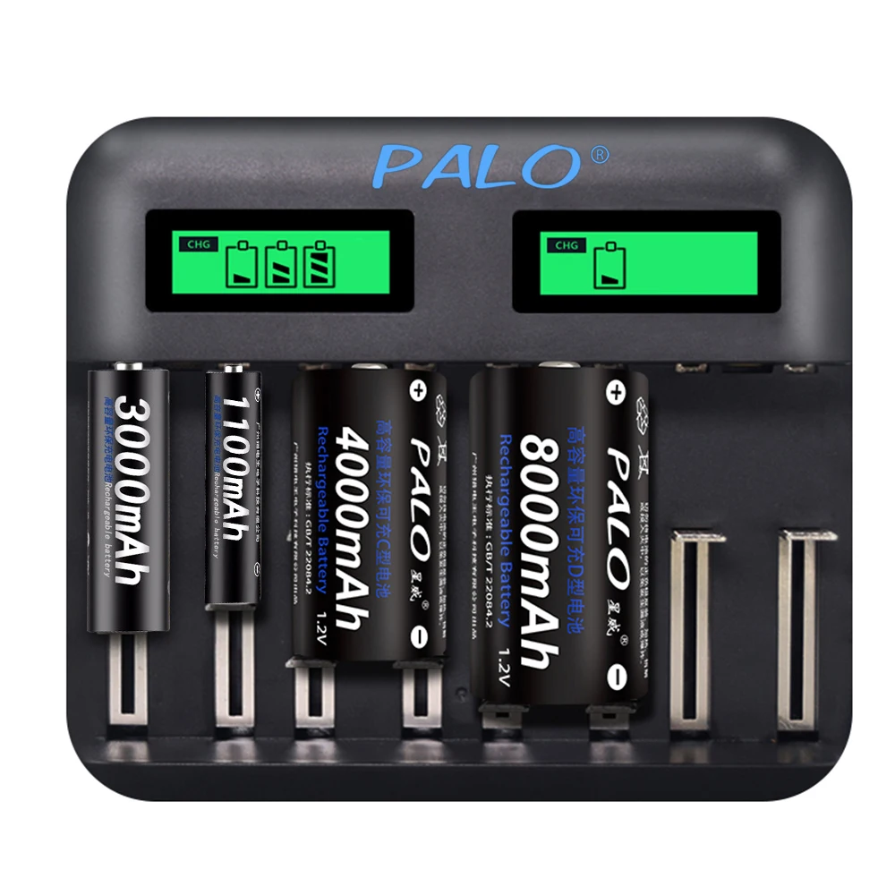 Carregador de Bateria Recarregável Inteligente Display Lcd 1.2v Ni-mh aa Aaa c Tamanho d Carregador de Baterias de 9v tipo c Descarga Rápida - Image 3