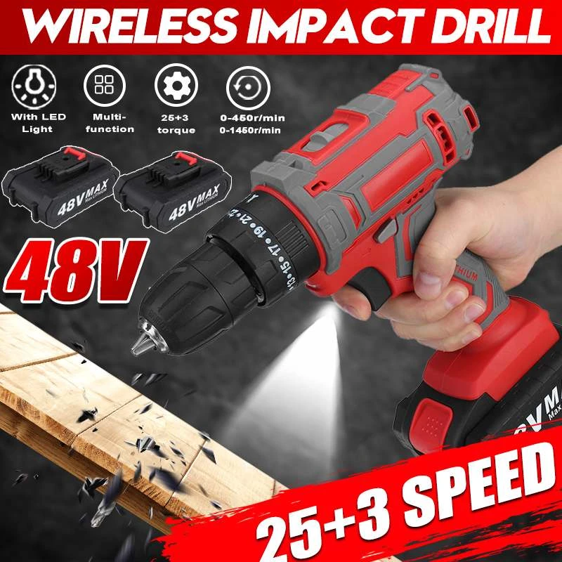 Taladro de impacto eléctrico de batería de litio recargable, 25 + 3 velocidades, destornilladores inalámbricos, herramientas eléctricas de gran valor, 110V eléctricos| - AliExpress