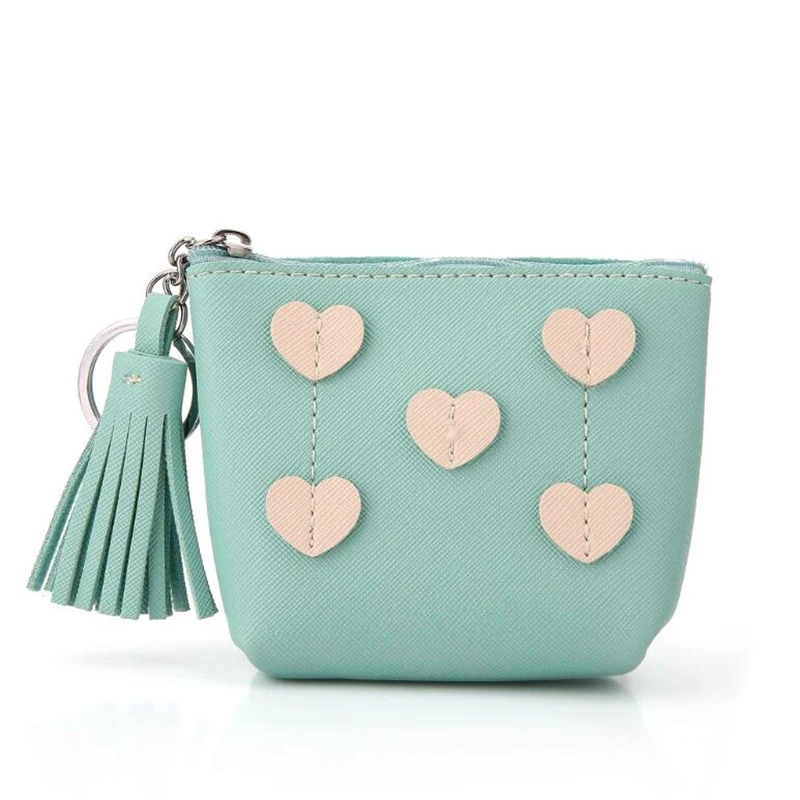 Patchwork Portable Mini Cute Zipper Heart Embellishment Women Card Package Wallet