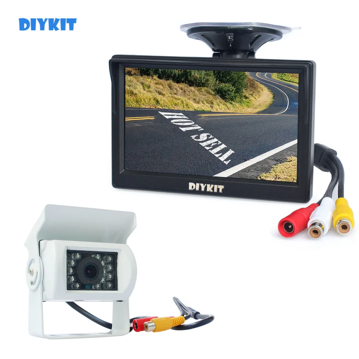 DIYKIT белый Водонепроницаемый Цвет ПЗС, заднего хода автомобиля камера грузовика ИК Ночное видение+ 5 дюймов ЖК-дисплей Дисплей автомобильный монитор заднего вида